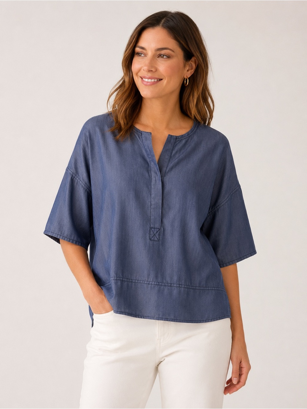 Vince Denim Blue Boxy Drop Shoulder Blouse size S
